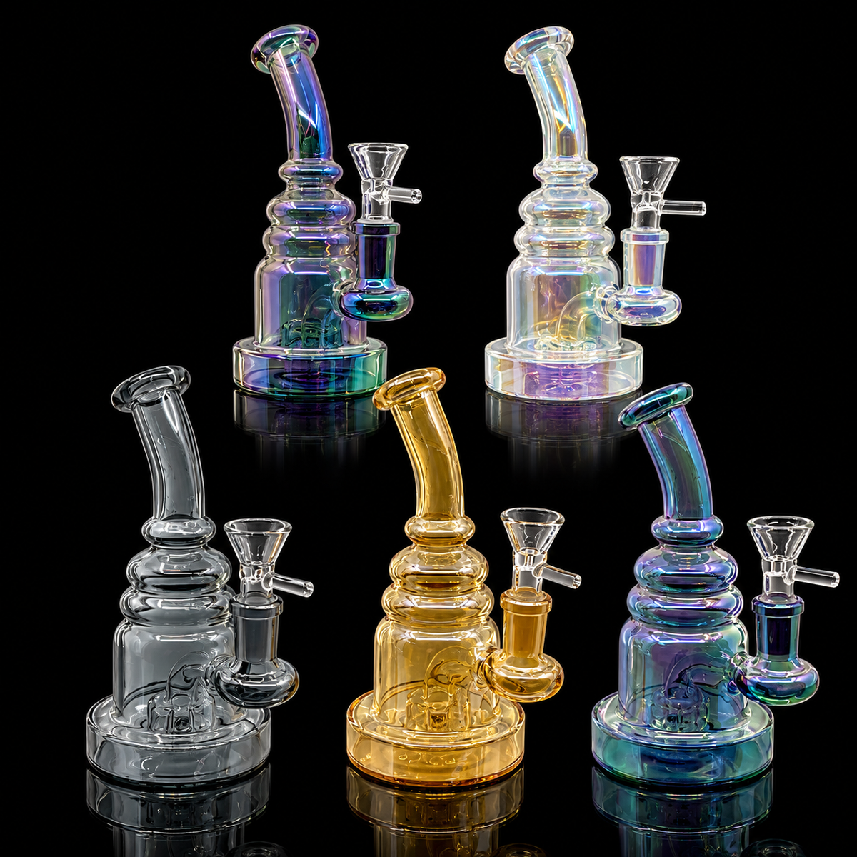 Iridescent Bent Neck Ribbed Glass Dab Rig Wholesale RK Quality Glass