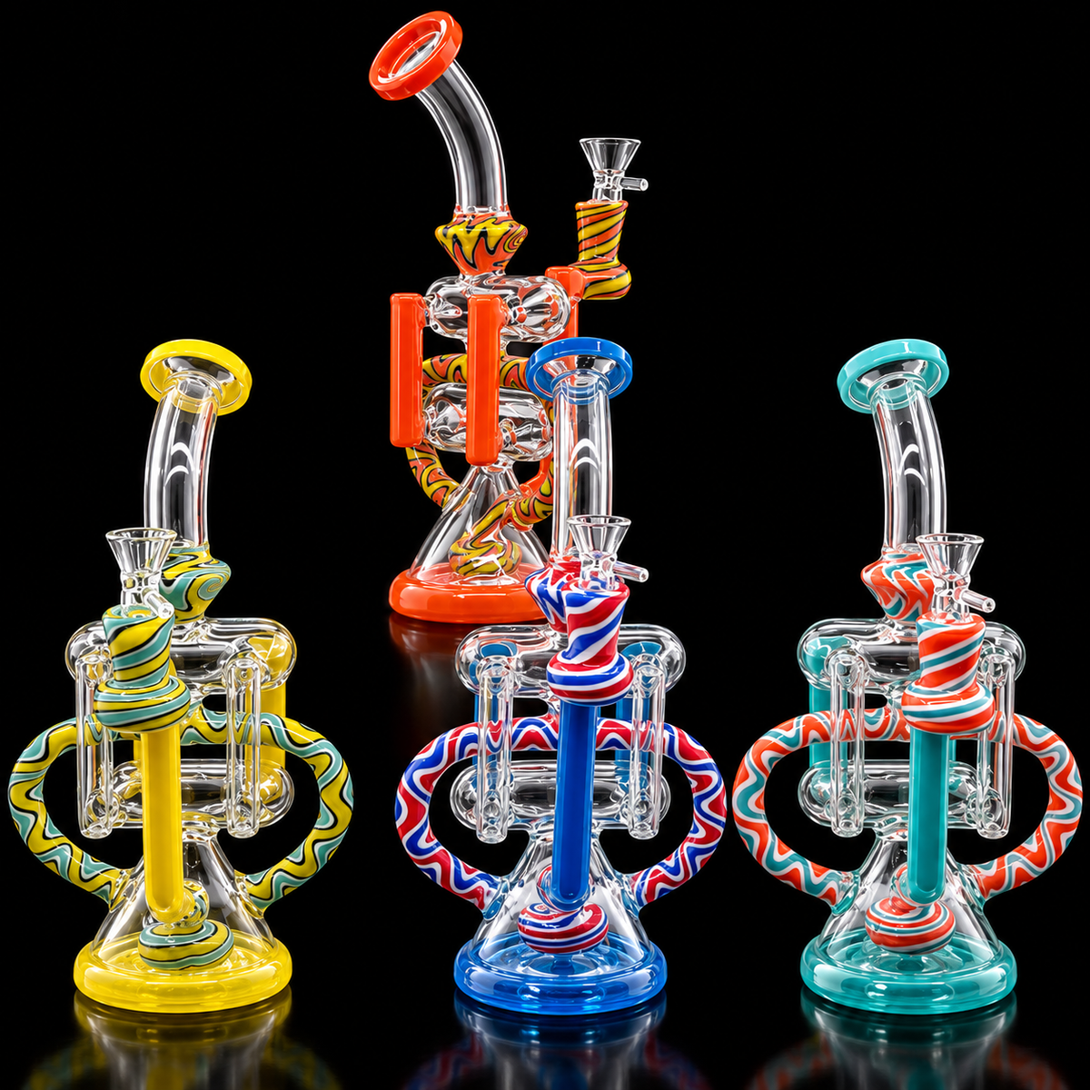Swirl Recycler Bent Neck Glass Dab Rig Wholesale RK Quality Glass
