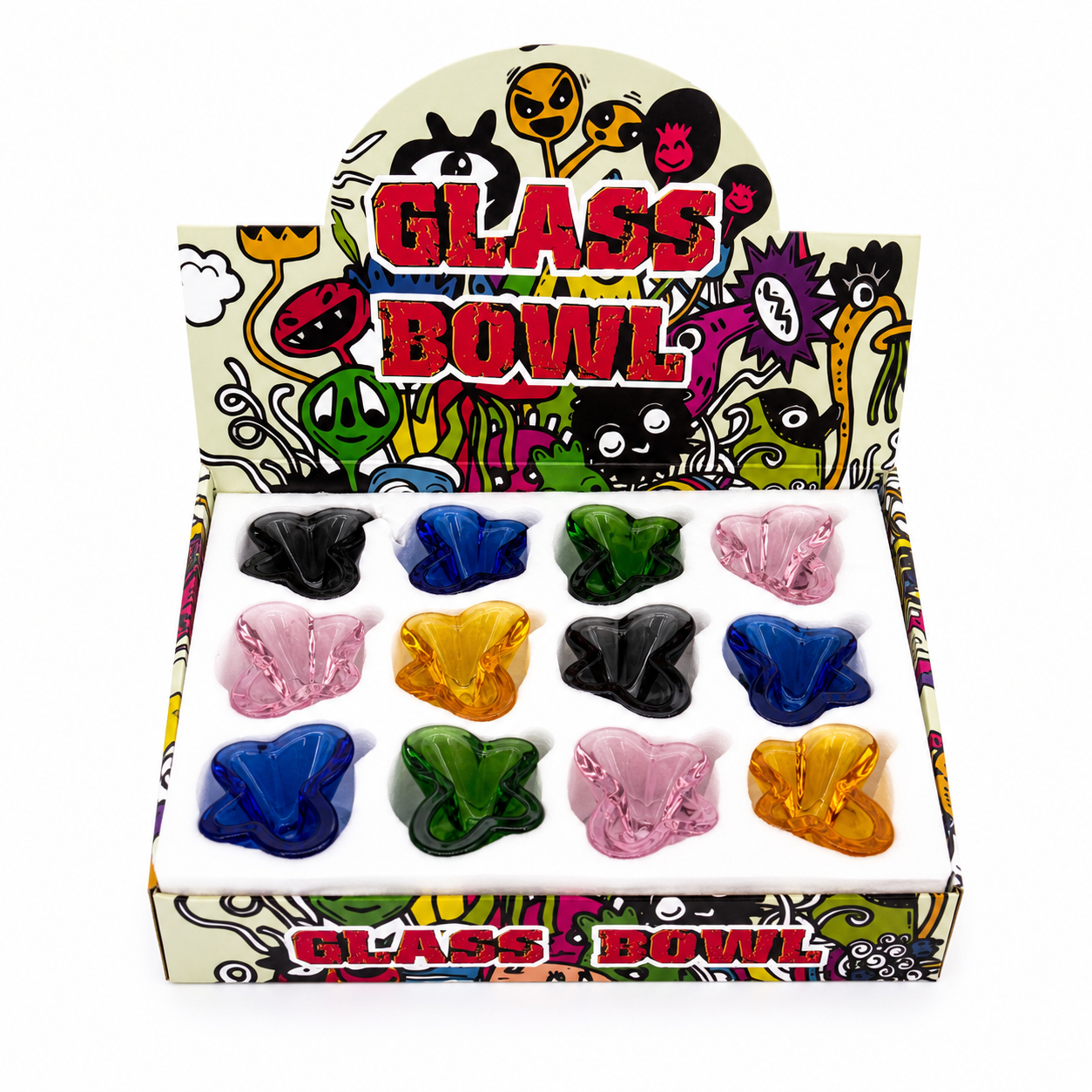 14mm Butterfly Theme Glass Bowl 12-Pack Wholesale RK Quality Glass