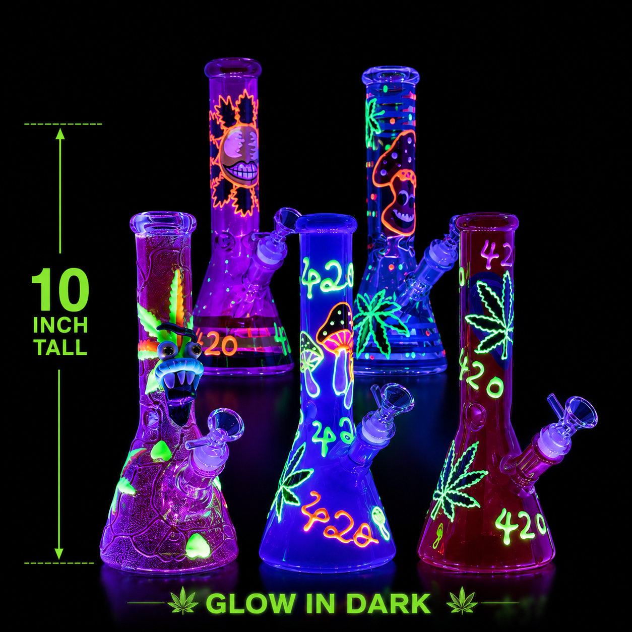10 INCH GLOW IN DARK 3D BEAKER BONG