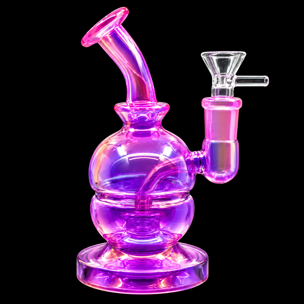 Bent Neck Iridescent Double Bubble Glass Dab Rig Wholesale RK Quality Glass