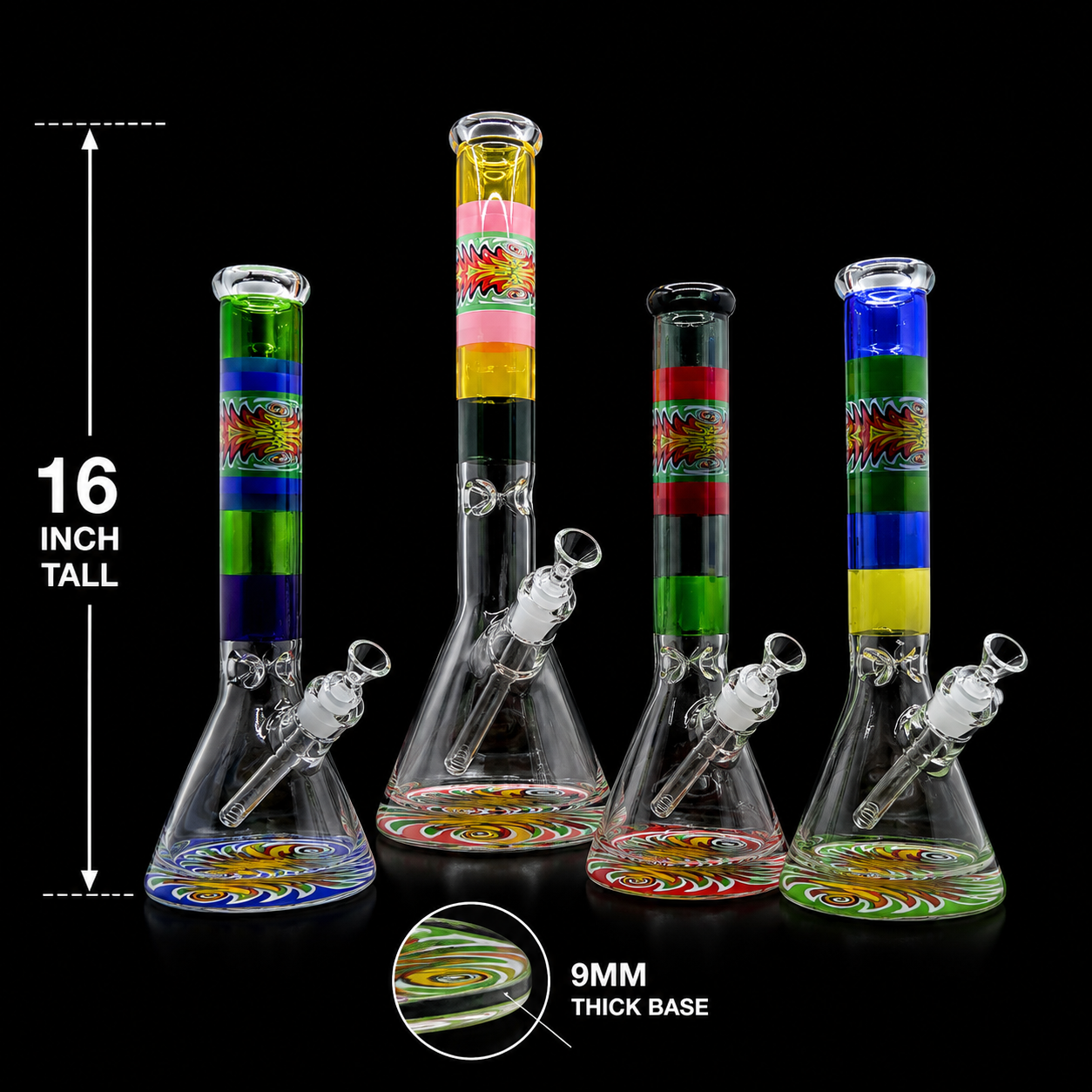 16 INCH 9MM THICK BASE SWIRAL COLOR ART BEAKER BONG