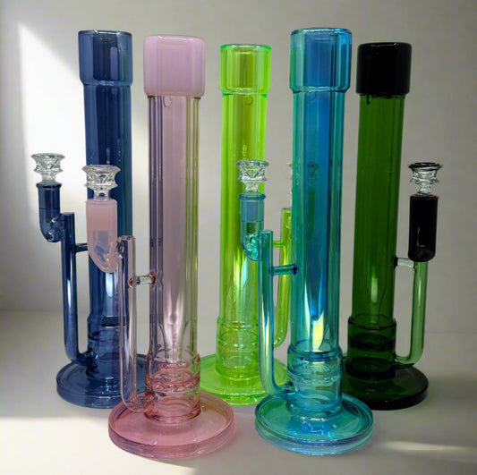 14" Metallic Double Tube In-line Straight Bong