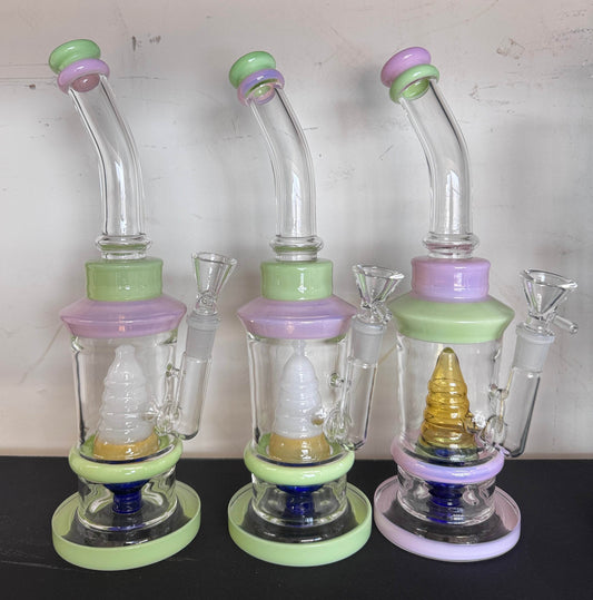 12” Slime color shower head bent dab rig - WP259 - RK Quality Glass