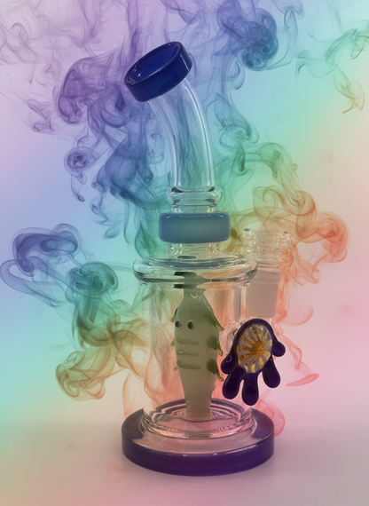 7” Locket with Fish Inserts Dab Rig - RK Quality Glass