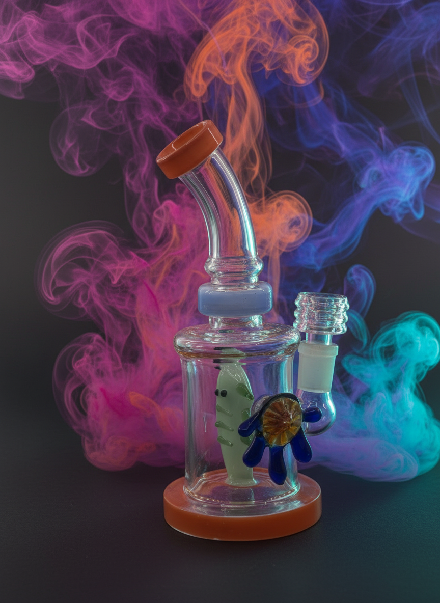 7” Locket with Fish Inserts Dab Rig - RK Quality Glass