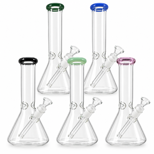 10" Clear Glass Beaker Bong with Color Mouthpiece