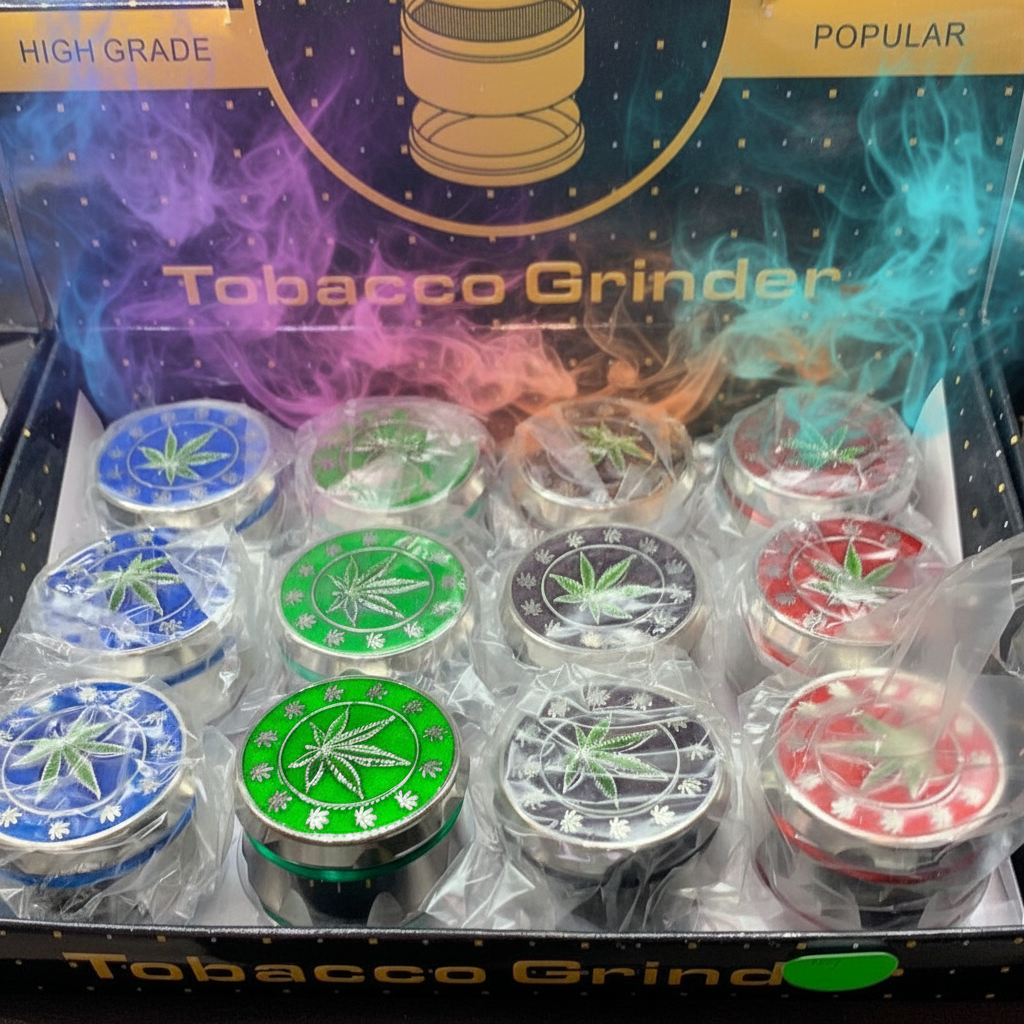 RK Quality Glass Weed Leaf Tobacco Grinder Set - 12 Pack