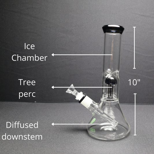 10 Inch Tree Perc Bong with Mint Accents - WP106 - RK Quality Glass