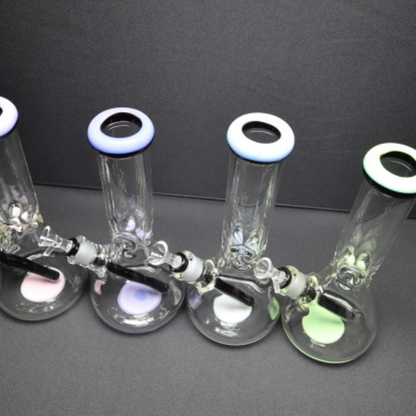 12" 9mm color mouth and base ice beaker bong - RK Quality Glass