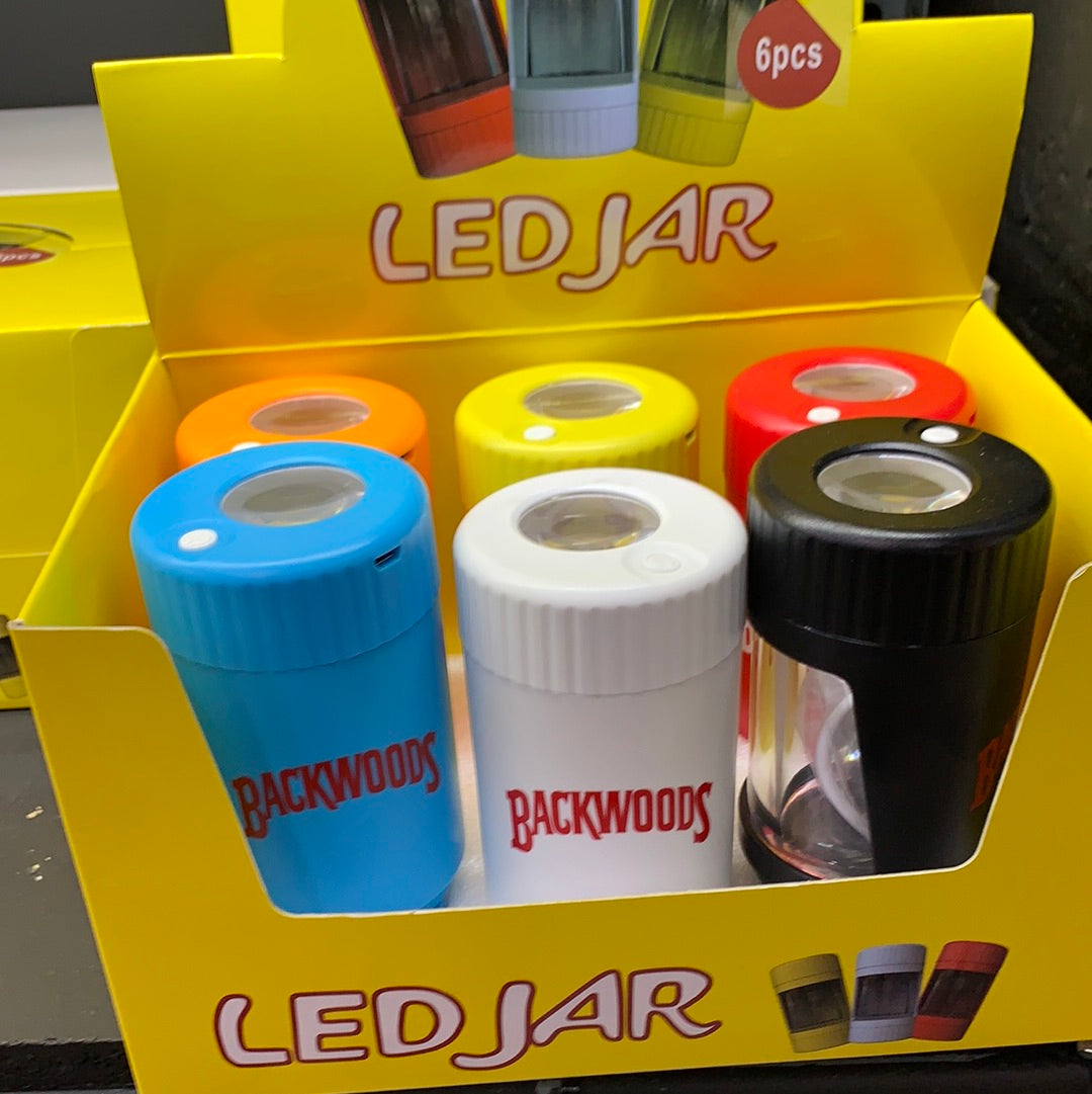 Led jar with grinder for dispensary packaging